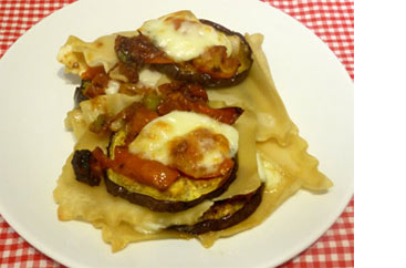 open aubergine lasagne