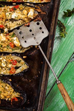 aubergine, quinoa feta and fresh herbs